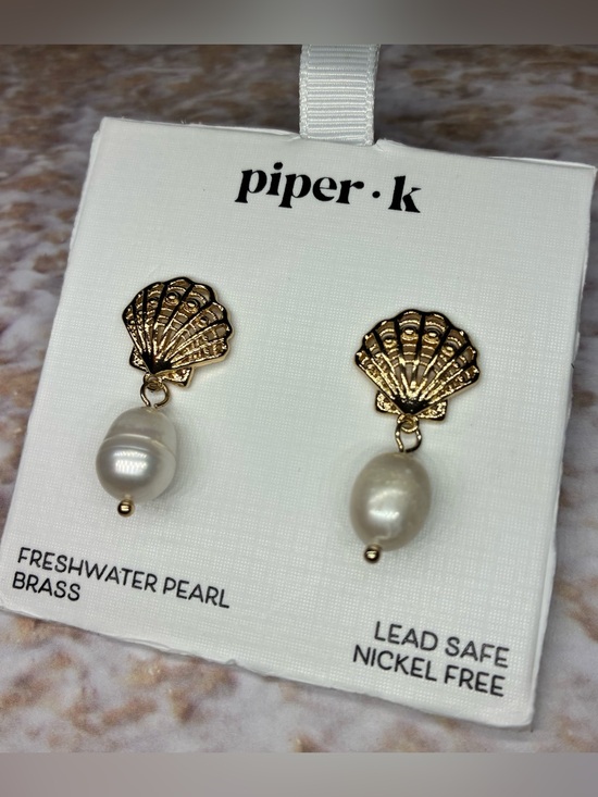 Piper K Jewelry - Piper k Gold Shell Freshwater Pearl Drop Earrings NEW